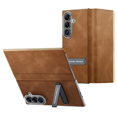 For Samsung Galaxy Z Fold8 Ultra Case with Kickstand Shockproof Slim Textured Leather Phone Cover - Brown