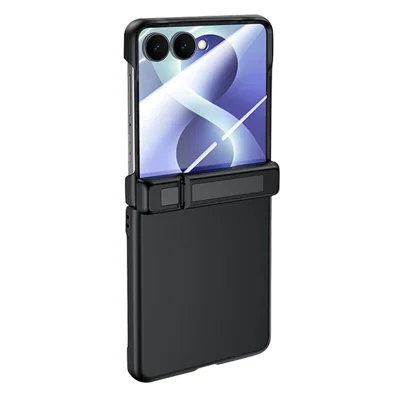 Custodia per Samsung Galaxy Z Flip8 con Protezione Schermo HD, Supporto Girevole, Tocco Morbido in PC - Nero
