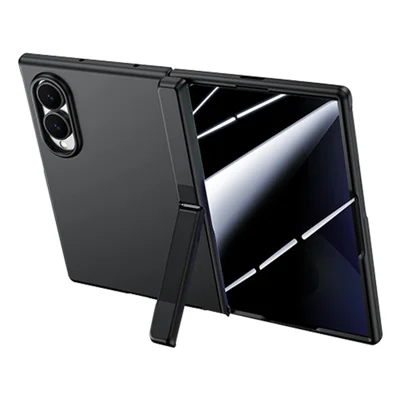 Zwart telefoonhoesje met anti-spionage screenprotector, scharnierende standaard en huidstructuur voor Samsung Galaxy Z Fold8