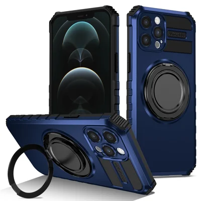 For iPhone 12 Pro Max Magnetic Case Rotary Kickstand Anti-Drop TPU + PC Phone Cover - Sapphire