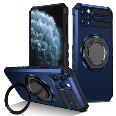 Für iPhone 11 Pro Max Magnetische Hülle Drehbarer Ständer Anti-Drop TPU + PC Handyhülle - Saphir