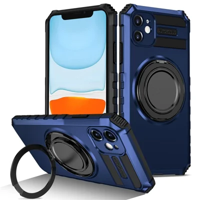 For iPhone 11 Magnetic Case Rotary Kickstand Anti-Drop TPU + PC Phone Cover - Sapphire