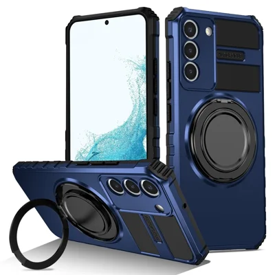 For Samsung Galaxy S22 5G Magnetic Case Rotary Kickstand Anti-Drop TPU + PC Phone Cover - Sapphire