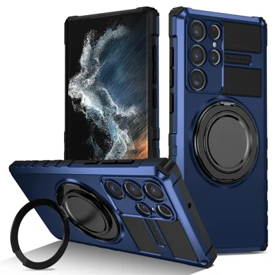 For Samsung Galaxy S22 Ultra 5G Magnetic Case Rotary Kickstand Anti-Drop TPU + PC Phone Cover - Sapphire