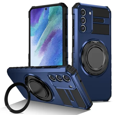 For Samsung Galaxy S21 FE 5G Magnetic Case Rotary Kickstand Anti-Drop TPU + PC Phone Cover - Sapphire