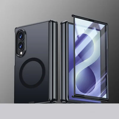 Étui magnétique pour Samsung Galaxy Z Fold8 avec protecteur d'écran HD, dos texturé mat en PC, protection de charnière - Noir
