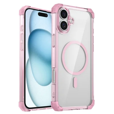 Funda para iPhone 16 compatible con Magsafe, carcasa transparente de TPU + PC - rosa transparente