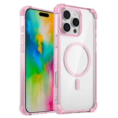 Funda para iPhone 16 Pro Compatible con Magsafe, Funda Transparente de TPU + PC - Rosa Transparente