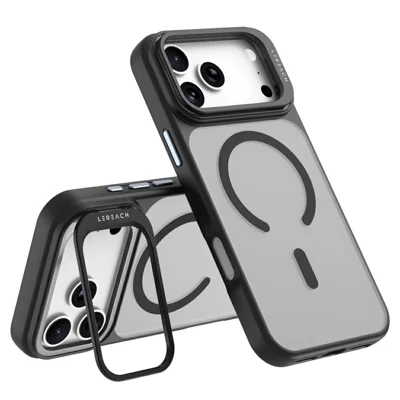 LEREACH Le-Luser Serie Für iPhone 18 Pro Max / 17 Pro Max Magnetische Hülle Metall-Objektivständer TPU PC Handyhülle - Schwarz