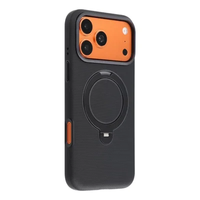 JAUCASE til iPhone 18 Pro / 17 Pro Case Magnetisk Roterende Støttebeslag PU Læderbelagt PC Telefondæksel - Sort