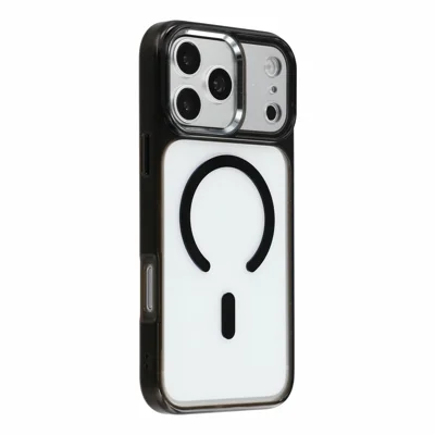 JAUCASE til iPhone 18 Pro Max / 17 Pro Max Magnetisk Case PC + TPU Gennemsigtig Telefonbeskyttelsesdæksel med Metal Kameraobjektivramme - Transparent Sort