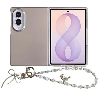 Чехол для Samsung Galaxy Z Fold8 с гальваническим покрытием, поликарбонатный чехол для телефона с бусинками и шнурком — серебристый