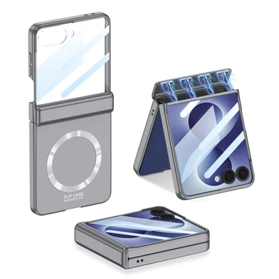 GKK for Samsung Galaxy Z Flip8 Magnetic Case Hinge Protection PC Phone Cover with Tempered Glass Film - Grey