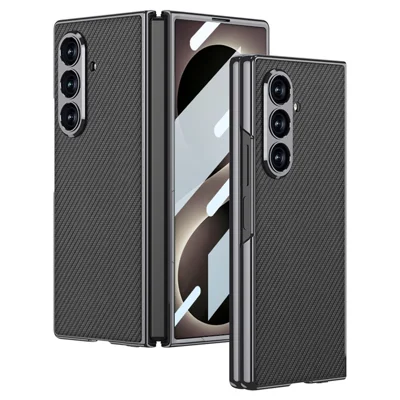 GKK pour Samsung Galaxy Z Fold8 Ultra Étui Électrolyse PC + Cuir PU Housse de Téléphone avec Film d'Écran - Texture Fibre de Carbone