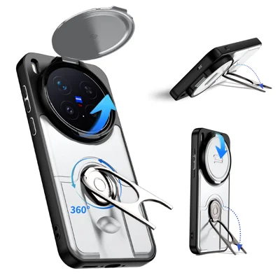 Für vivo X300 5G Hülle mit schiebbarer Kameraabdeckung, Ständer, PC + TPU Schutzhülle - Silber
