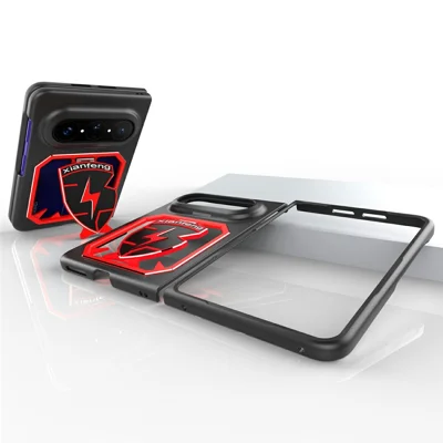 Coque pour Huawei Pura X Max en alliage d'aluminium + PC, étui pliable avec support intégré et design ajouré pour dissipation thermique - Noir / Rouge