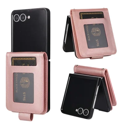 For Samsung Galaxy Z Flip8 Case Magnetic Clasp PU Leather Phone Cover with Card Slot - Rose Gold