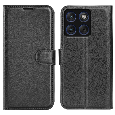 Für Motorola Edge 70 Max 5G Hülle mit Geldbörse, Ständer, Leder-Optik, stoßfest – Schwarz