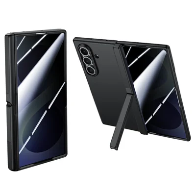 Til Samsung Galaxy Z Fold8 Ultra Case med Anti-Spy Skærmbeskytter Svingbar Stand Skind-tekstureret PC Telefonbeskyttelse - Sort