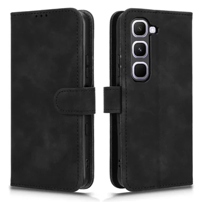 Étui en cuir pour Infinix Hot 70 Pro 5G, housse rabattable avec porte-cartes, support réglable et effet peau, résistant aux chutes - Noir
