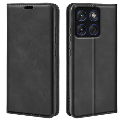 Für Motorola Edge 70 Max 5G Hülle Hautgefühl Leder Brieftasche Handyhülle - Schwarz