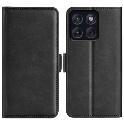 Für Motorola Edge 70 Max 5G Hülle Kalbsleder-Optik Ledertasche Handyhülle - Schwarz