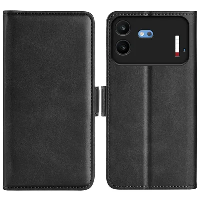 Etui na Nothing Phone (4b) Skórzane etui portfel z fakturą skóry cielęcej - Czarny