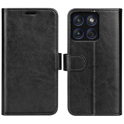 Motorola Edge 70 Max 5G Hülle, Crazy Horse-Textur, Stand, Ledertasche für Handy – Schwarz