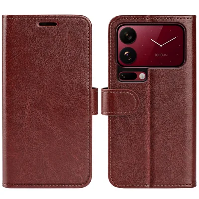 For Xiaomi 18 Pro Max Case Crazy Horse Texture Stand Leather Phone Cover - Brown