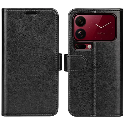 Futerał na Xiaomi 18 Pro, skórzana obudowa z teksturowaną fakturą konia, podstawką, kolor czarny