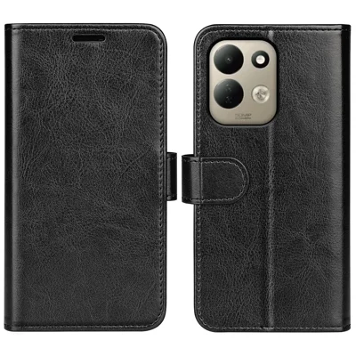 For Xiaomi Poco C95 Pro Case Crazy Horse Texture Stand Leather Phone Cover - Black