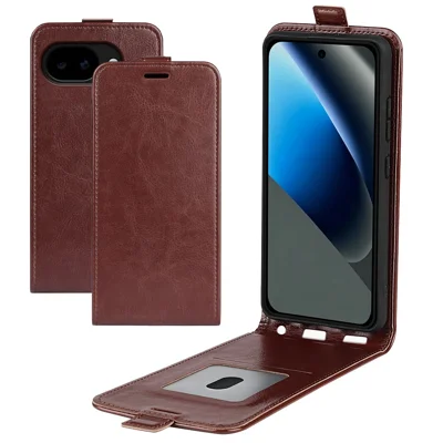 For Google Pixel 11a Case with Card Slots Vertical Flip Leather Phone Cover - Brown