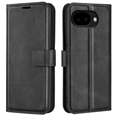 For Google Pixel 11a Stand Case Anti-Scratch Calf Texture Leather Phone Cover - Black