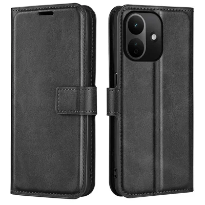 For Xiaomi Redmi Note 17 Pro 5G Stand Case Anti-Scratch Calf Texture Leather Phone Cover - Black