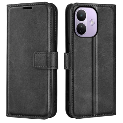 For Xiaomi Redmi Note 17 Pro 5G Stand Case Anti-Scratch Calf Texture Leather Phone Cover - Black