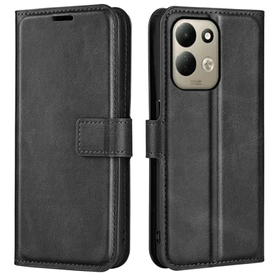 For Xiaomi Poco C95 Pro Stand Case Anti-Scratch Calf Texture Leather Phone Cover - Black