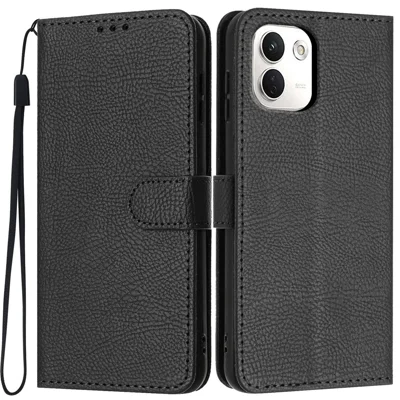 For Xiaomi Redmi Note 17 Pro+ 5G / Note 17 Pro Max 5G Wallet Case Litchi Texture Leather Flip Cover with Card Slots and Hand Strap - Black