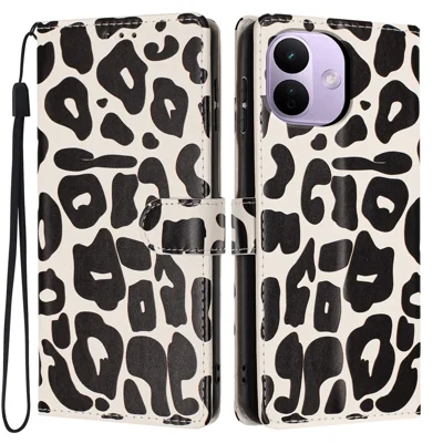 For Xiaomi Redmi Note 17 Pro 5G Case Leopard Print Wallet Stand Flip Leather Phone Cover with Wrist Strap - Black