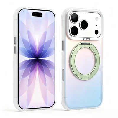 For iPhone 18 Pro Max / 17 Pro Max Case Magnetisk Stand Laser Farveskiftende PC + TPU Telefonbeskyttelsesdæksel - Grøn