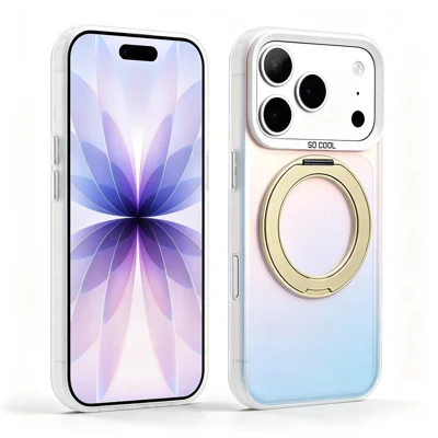 For iPhone 18 Pro / 17 Pro Case Magnetische Standaard Laser Kleurveranderende PC + TPU Telefoonhoes - Goud
