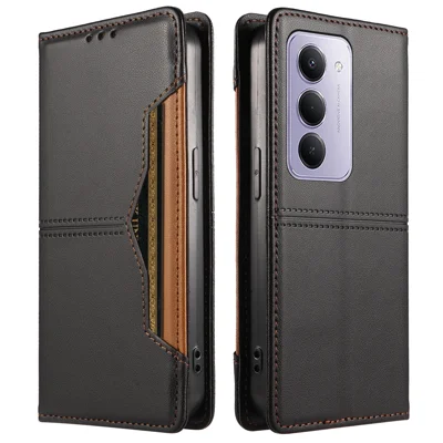 Capa Carteira para Xiaomi Redmi 15 4G (169 mm) / Xiaomi Redmi Note 15R / Xiaomi Redmi 15 5G (Global) (169 mm) com Ranho Exterior para Cartões, Fecho Magnético, Capa em Pele para Telemóvel - Preto