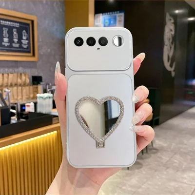 غطاء هاتف بمرآة قابلة للطي ودعم ثنائي الوظائف لهاتف Realme 16 5G، غطاء خلفي معدني من مادة البولي كربونات والمطاط الحراري - فضي