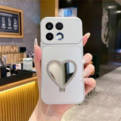 Coque de téléphone 2 en 1 avec miroir de maquillage et support pour Realme 16T 5G Peinture métallique PC+TPU - Argent