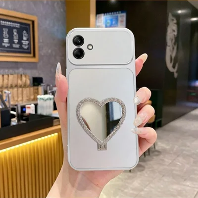 2-in-1 Schminkspiegel-Ständer-Handyhülle für Samsung Galaxy A07 4G / A07 5G / A08 5G / A08 4G, metallisch lackierte PC+TPU-Rückseite - Silber