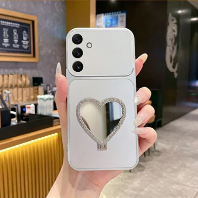 2-in-1 Makeup Mirror Kickstand Phone Case for Samsung Galaxy S26 Metallic Paint PC+TPU Back Cover - Silver