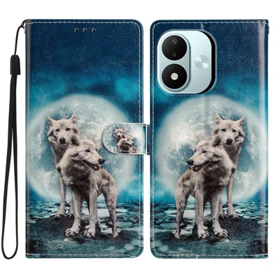 Plånboksfodral till Xiaomi Redmi Note 17 4G, PU-läder med mönster, ställfunktion, med rem – Två Vargar