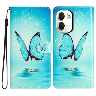 For Xiaomi Redmi Note 17 Pro+ 5G / Note 17 Pro Max 5G Wallet Case PU Leather Pattern Printing Stand Phone Cover with Strap - Blue Butterfly