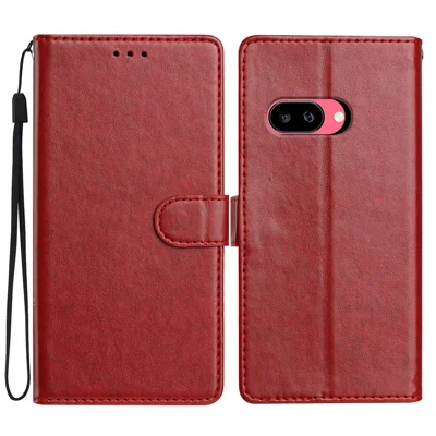 For Google Pixel 11a Leather Case Wallet Stand Phone Cover with Handy Strap - Red