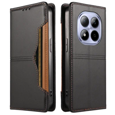  Für Xiaomi Redmi Note 15 Pro 4G (Global) Brieftaschenhülle mit externem Kartensteckplatz, magnetischer Verschluss, Ledertelefonhülle - Schwarz