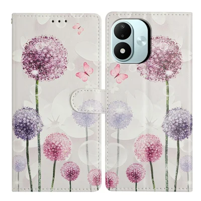 Voor Xiaomi Redmi Note 17 4G Hoesje Patroon Afdrukken Portemonnee Stand Flip Lederen Telefoonhoes met Bandje - Paardenbloem